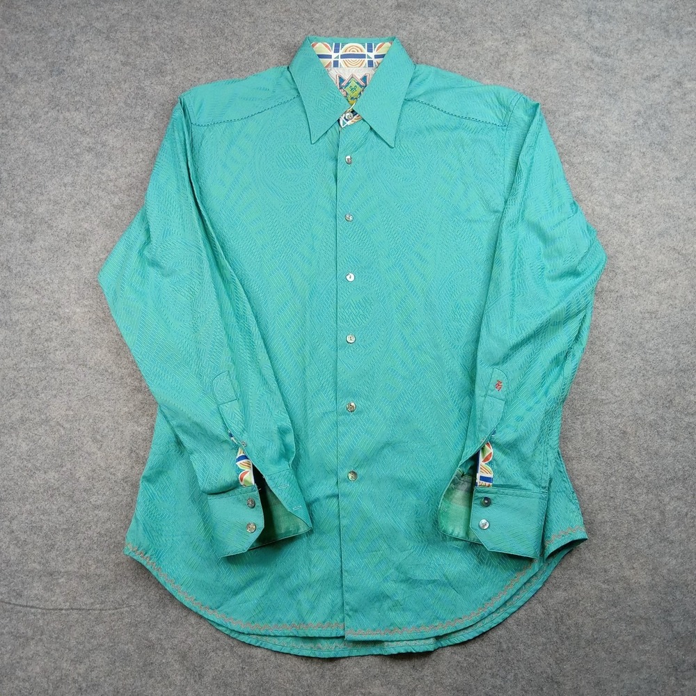 Robert Graham Shirt‎ Mens Medium Green Long Sleeve Button Front Paisley Dressy